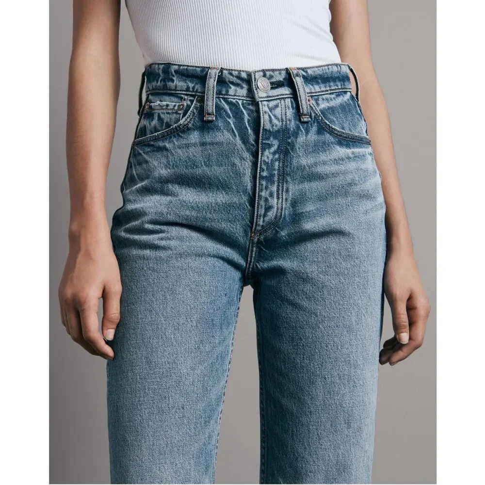 Rag & Bone Alex High Rise Straight Jean US 24 Mid Blue Wash Denim 100% Cotton